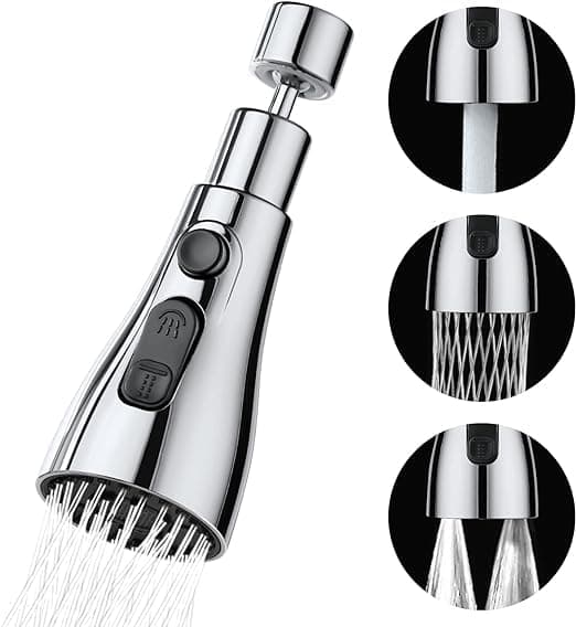 Calyrex Kitchen Tap Spray Head Faucet Sprayer Attachment 3 Functions Spray Head 360Swivel Faucet Spayer Head G12 Watersaving Sink Aerator for Kitchen Faucet Replacement Spray Head Polished Finished
