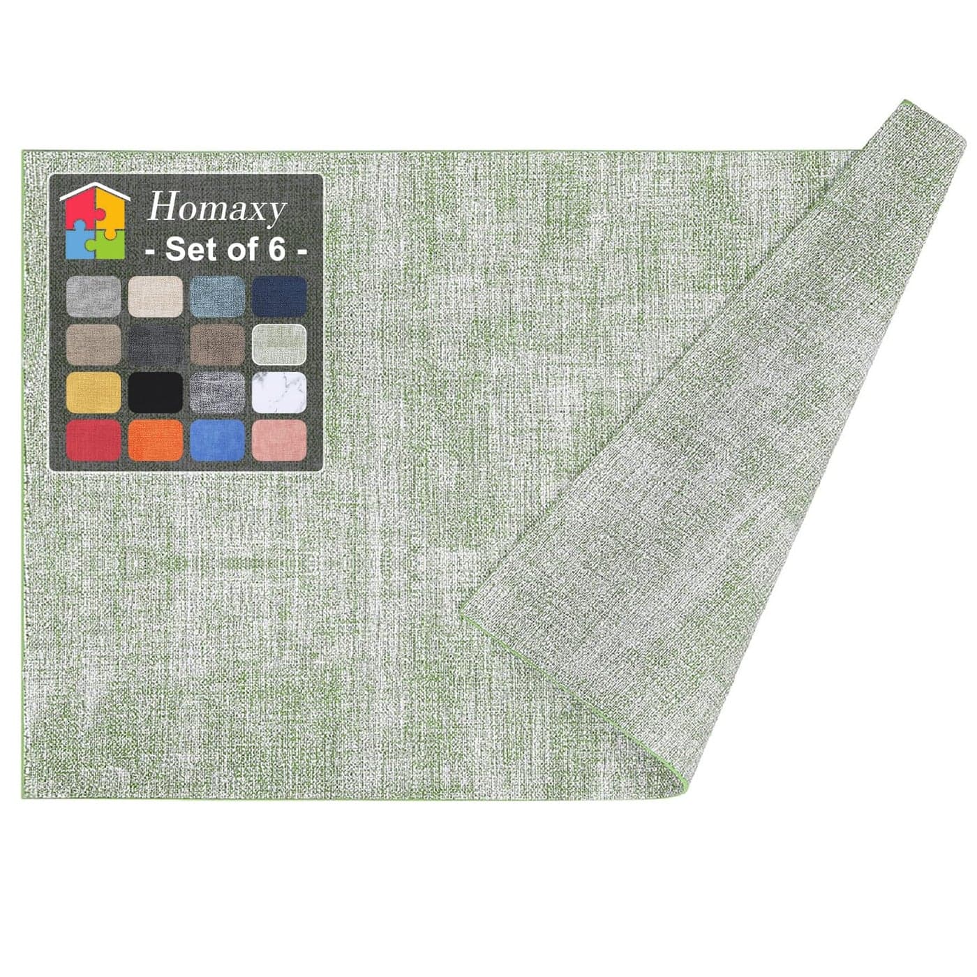 Homaxy Faux Leather Heat Resistant Placemats for Dining Table Set of 6 Waterproof Wipeable Washable PU Table Mats Easy to Clean AntiSlip Place Mats 118 x 17 Grass Green
