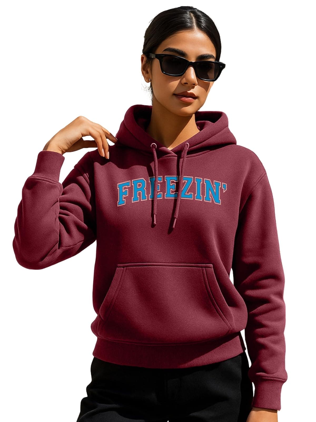 JUNEBERRY® Polycotton Spun Regular Fit Hooded Sweatshirt Full Sleeves Front Chest Graphic Placement Printed Jumper Hoodie for Women | JB_W02_SP_FRZ_TR_S Tibetan Red