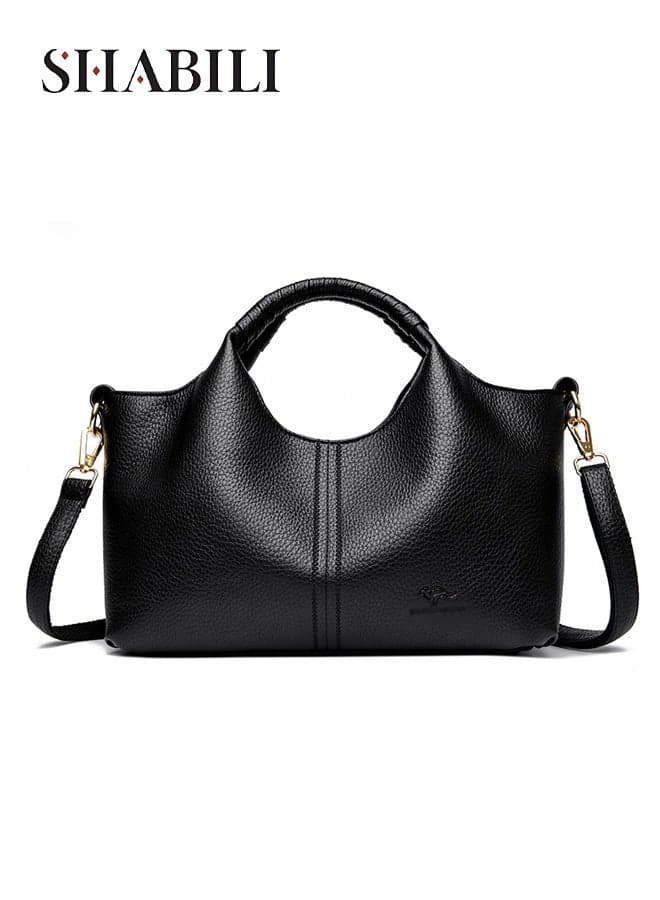 Women PU Shoulder Bag Crossbody Tote Satchel Handbag with Large-Capacity Multi-Pocket Stitching Design, Ladies Versatile Cross Bags for Daily Casual Party Travel Work Teenager Youth Carryall (Black)