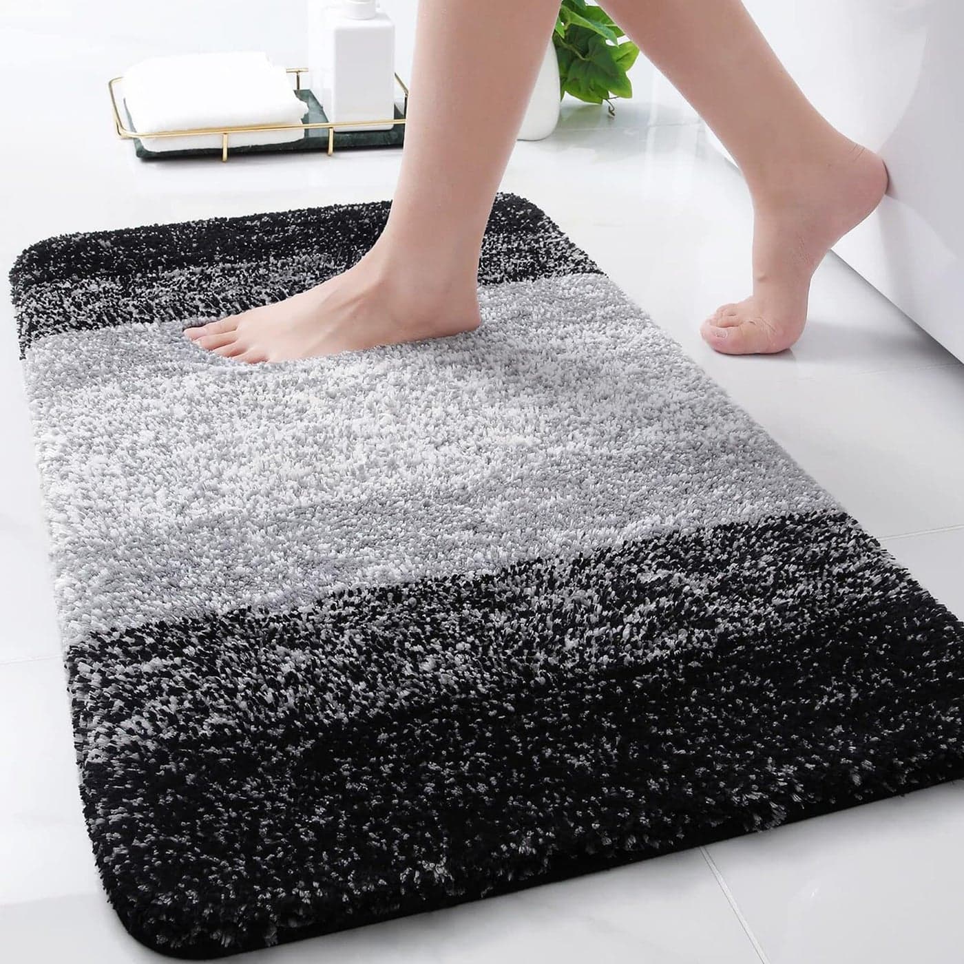 Arotive Microfiber Bathroom Rugs Shaggy Soft and Absorbent Bath Rug NonSlip Thick Plush Machine Washable Dry Bath Mats for Bathroom Tub and Shower 30x20 Black Rectangular