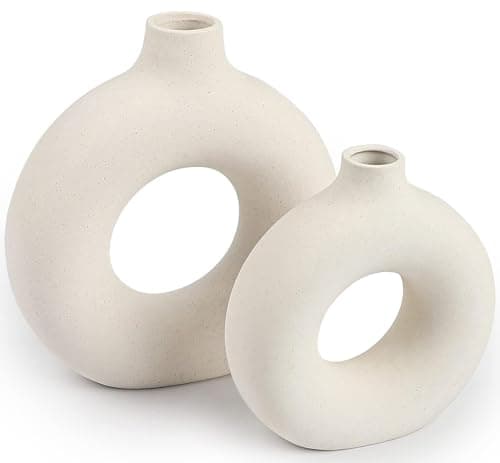Ceramic Vases Set of 2Modern Vases for Home Decor White Boho Style for Living Room Kitchen Mantle Bedroom Dining Table Office Farmhouse Decorative Design