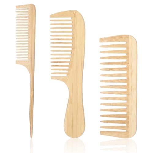 3PCS Natural Handmade Bamboo AntiStatic Combs Set Wide Tooth Rat Tail and Fine Tooth Natural Wooden combs for Hair Beard TravelFriendly Hand Polished