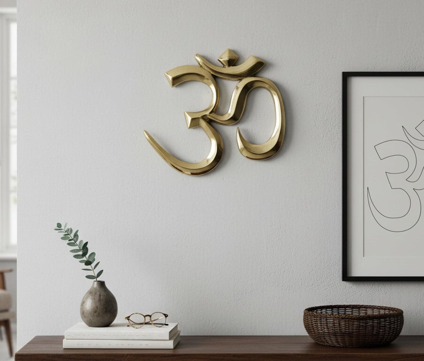 eSplanade Brass OM Wall Hanging Sculpture | Vastu Fengshui Goodluck, Auspicious, Religious symbols | Pooja Idols | Home Decor -Golden - 9" Inches