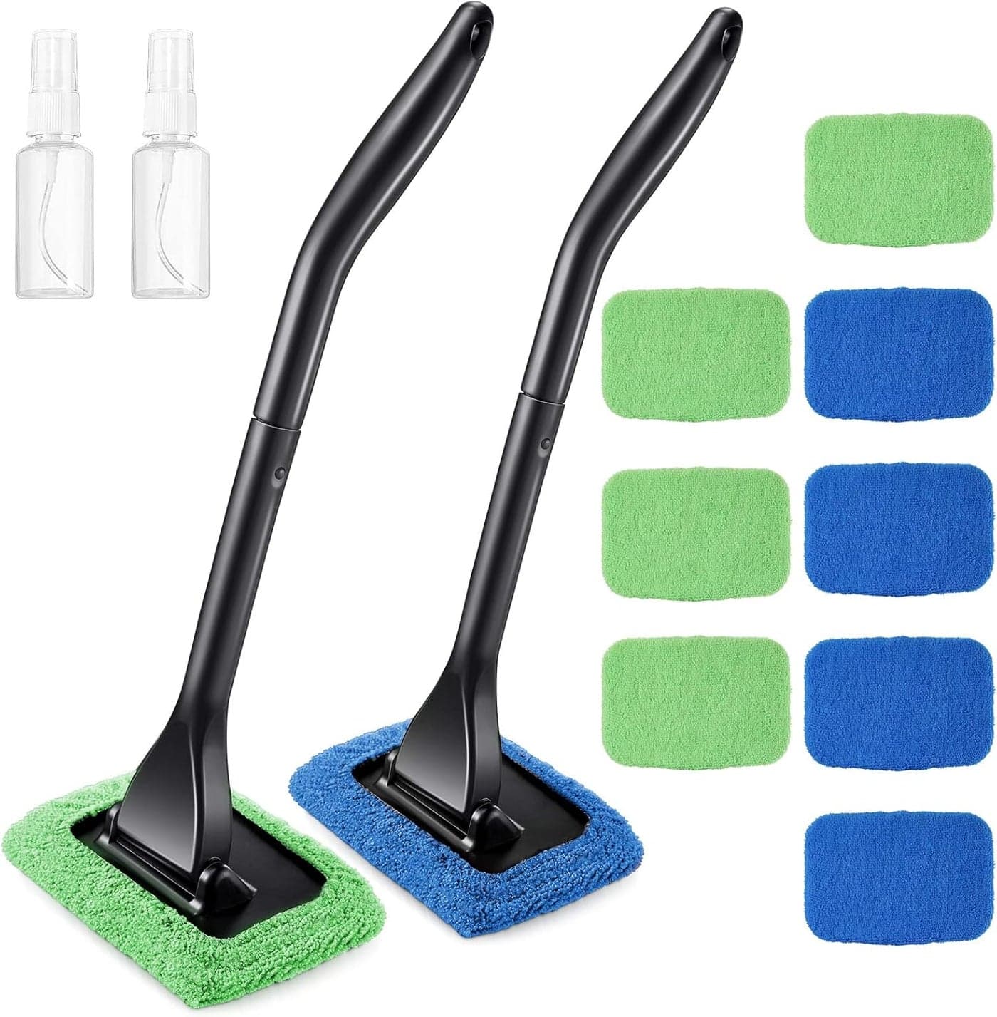 Frienda 2 Pack Car Window Cleaner with Detachable Handle, 8 Reusable Cloth Pads & 2 Spray Bottles