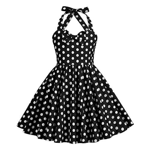 ODIZLI Polka Dot Dress for Girls 1950s Retro Vintage Dress 1950 Style Dresses for Kids Girls Halter Dress High Waist Heart Neck for Birthday Skater Dress Flower Girl Dresses Black Polka Dot 7-8 Years