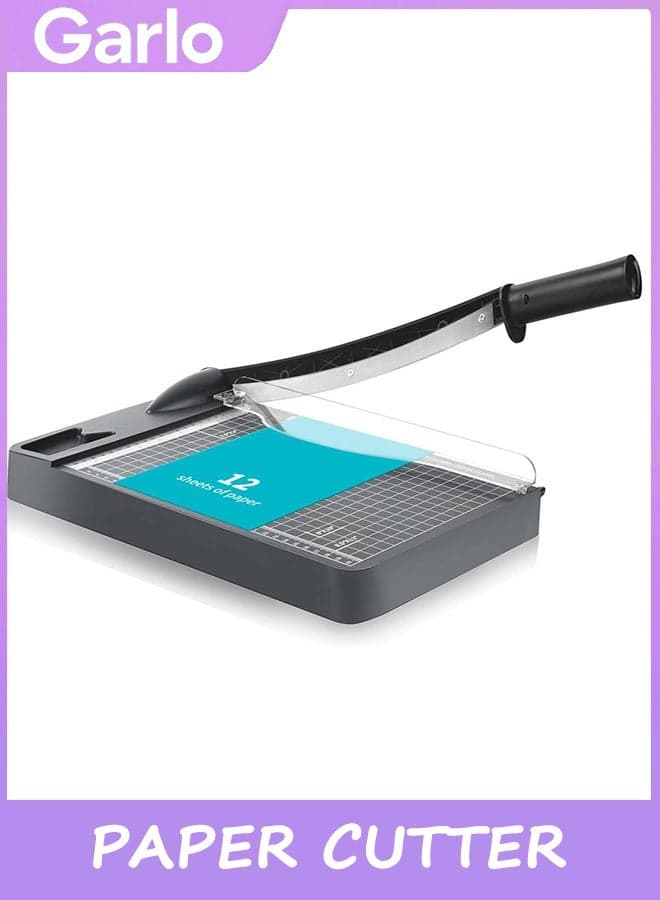 Paper Cutter, Cut Length Heavy Duty Guillotine Paper Trimmer with Safety Guard and Blade Lock, 12-Sheet Capacity, Cardstock/Laminating Sheet, 12 Inch