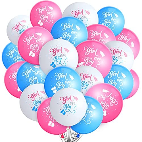 60 Pieces Gender Reveal Balloons Girl or Boy Latex Reveal Party Balloon in White Pink and Blue Shower Party Decorations Supplies for Baby Shower Gender Birthday