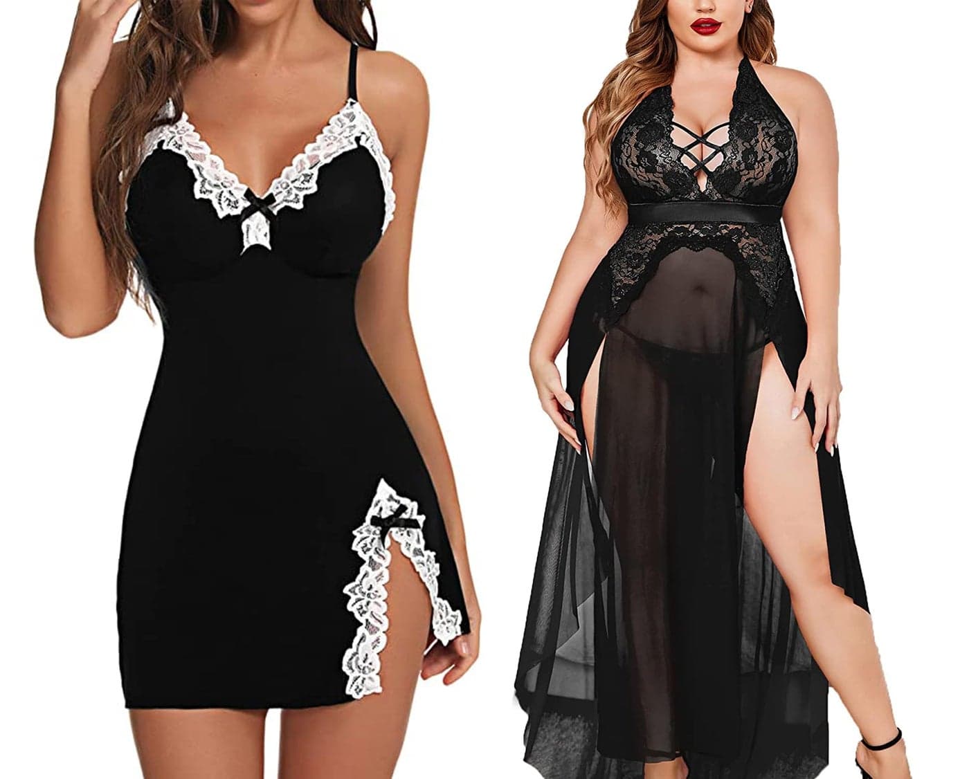 BROIDEN Women's Stylish Lycra Net Midi Length Lingerie For Honeymoon Nightwear Babydoll (Free Size, Black)