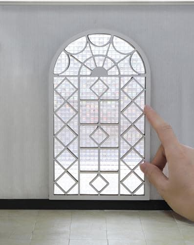 iLAND 112 Scale Accessories of Dollhouse Window Wooden DIY Dollhouse Building Supplies Complete Miniature Window Kit wWooden Frame Grid Pattern PVC Film
