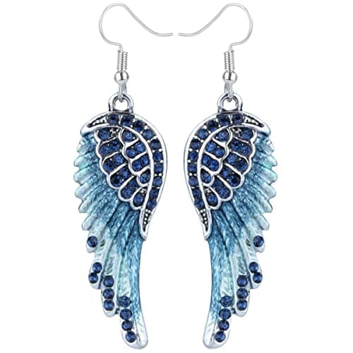 Szxc Women's Crystal Guardian Angel Wings Hypoallergenic Dangle Earrings Biker Jewelry - 2 1/4 inch