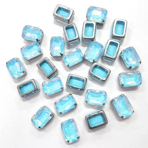 Embroiderymaterial Sew On Crystal Glass Stones/Rhinestones/Gemstones/For Craft, Embroidery Work, Jewellery Making, Wedding Dress Embellishments (Rectangle Shape, 10X14Mm, 25 Pieces), Blue