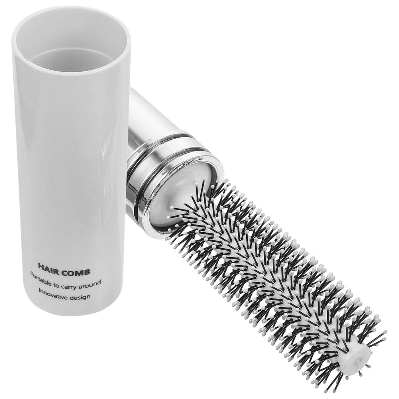 Retractable Round Bristle Blow Drying and Detangling Mini Styling Brush for Hair White
