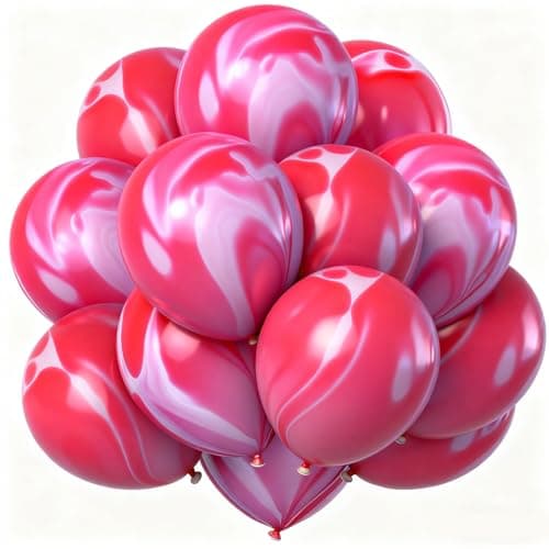 Pink Marble Balloons Red Hot Pink Balloons Marble Agate Latex 12 Inch 50PCS Pink Tie Dye Balloons Swirl for Birthday Party Christmas Decorations Valentine Day Wedding Festival