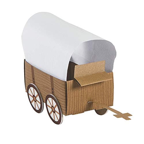 Fun Express 3D Western Covered Wagon Craft Kit Makes 12 Cowboy Party Favors for Kids Birthday Rodeo Themed Celebrations VBS Vacation Bible School Supplies with Easy Assembly Instructions