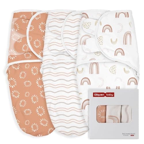 GLLQUEN BABY Swaddles for Newborn - 3 Pack Swaddle 0-3 Months, for Newborn Baby Boys and Girls, Soft Swaddle Blanket Wrap, Easy Change, Rainbow & Wave