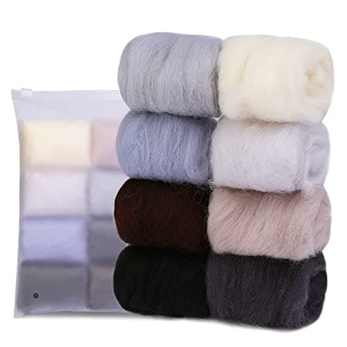 Wonvoc Needle Felting Wool 282oz80 g 8 Colors Nature Wool Roving Yarn Hand Spinning Wool Roving Wool Yarn for DIY Craft Materials Winter