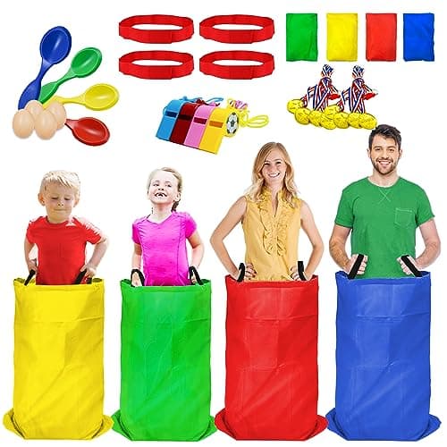 Potato Sack Race Bags 32PCS Outdoor Games Sack Race Bags for Adults and Kids3 Legged Race BandsEgg Spoon Relay RaceBean Bag TossParty Games for KidsField Day Games for Adults