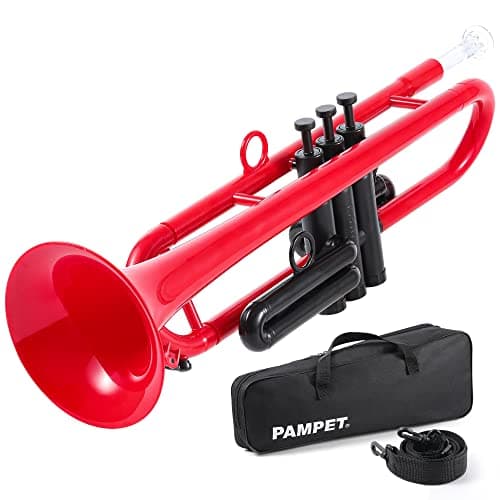PAMPET Professional Plastic Bb Trumpet Standard Trumpet Set for Student Beginner With 7C Mouthpiece and 3C Mouthpiece, Bb Trumpet Instrument, Red