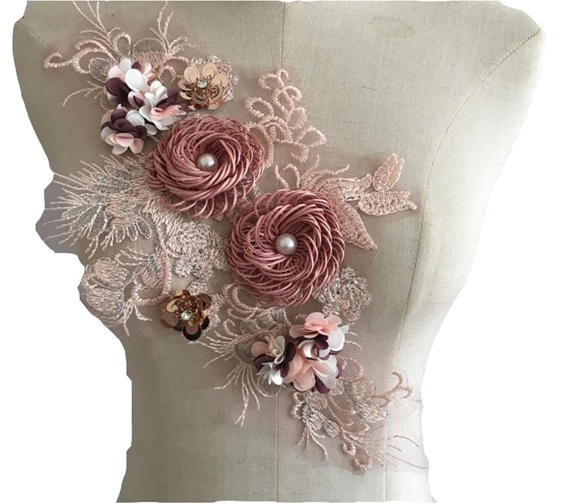 RUINUO 3D Lace Beads Flower Applique Patches Sew on Patches Floral Embroidered Appliques Colorful Sewing Wedding Dress Handmade Decor Rose