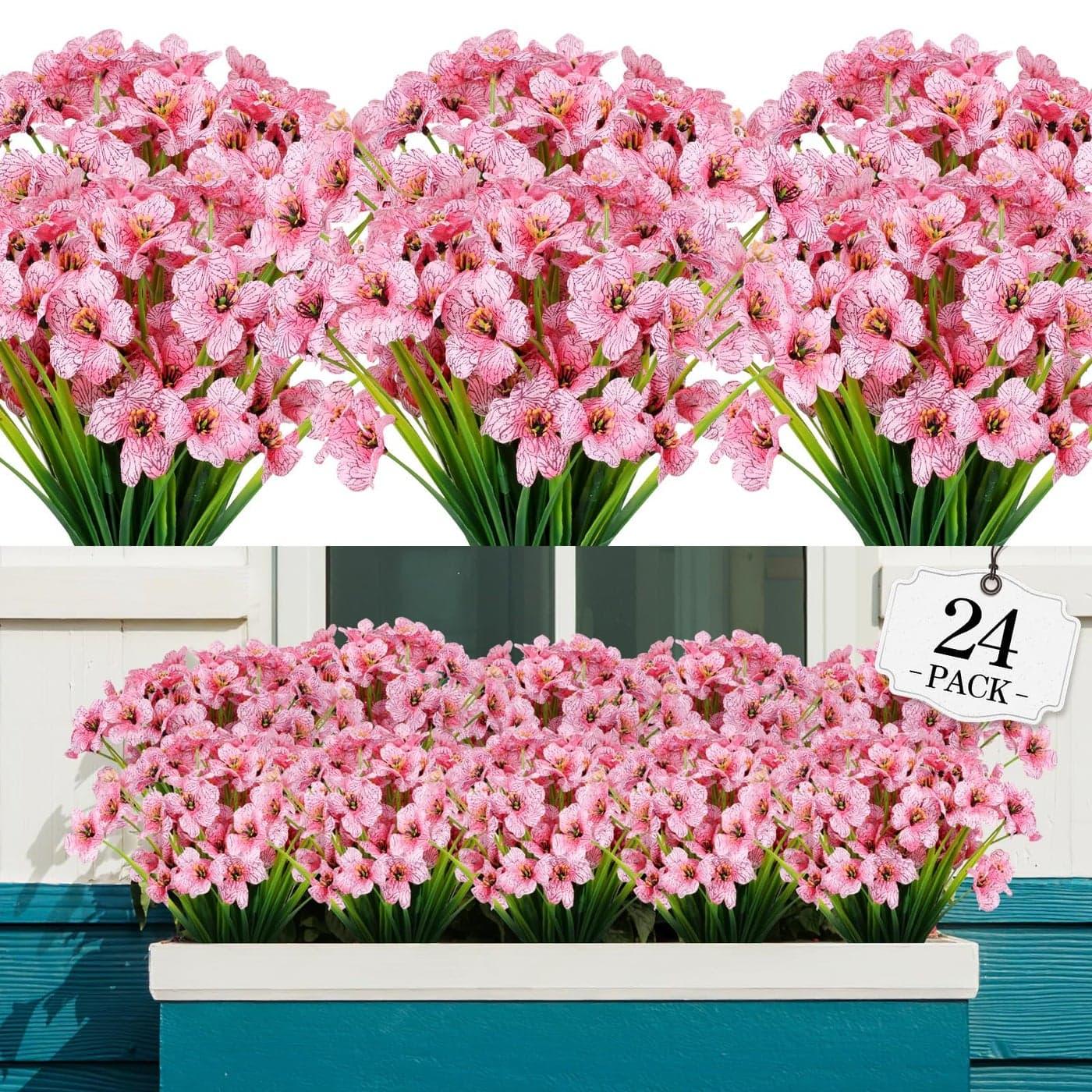 AGIRL 24 Bundles Artificial Flowers for OutdoorNo Fade Fake Plastic Flowers Faux Plants for Decoration Hanging Planters Indoor Outside Garden Porch Window Box Home Wedding Farmhouse
