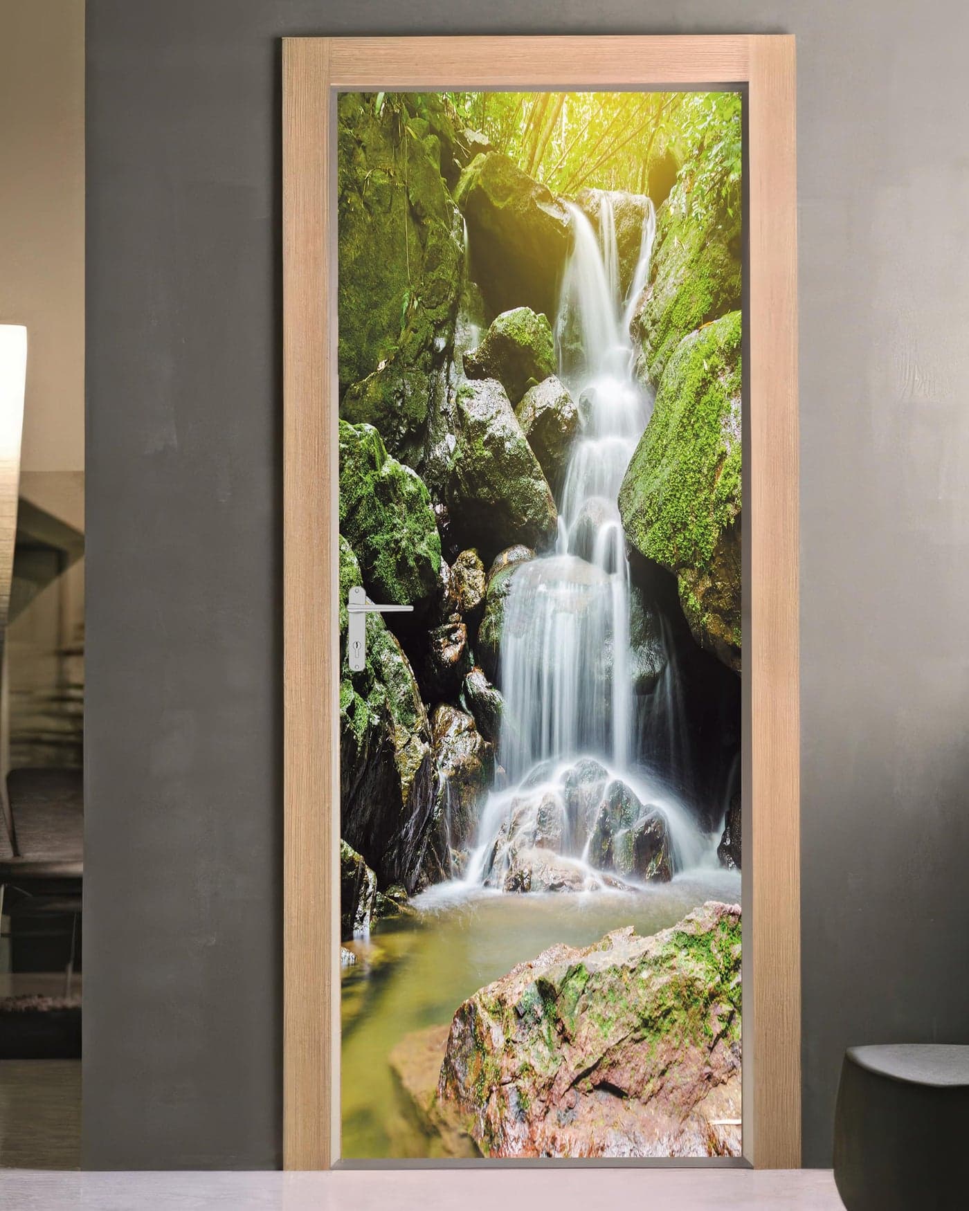 FLFK Door Sticker - 3D Mural Peel and Stick, Removable Self-Adhesive Waterfall Door Wallpaper for Home Decor, 30.3 "W x 78.7 "L, Set of 2 Sheets