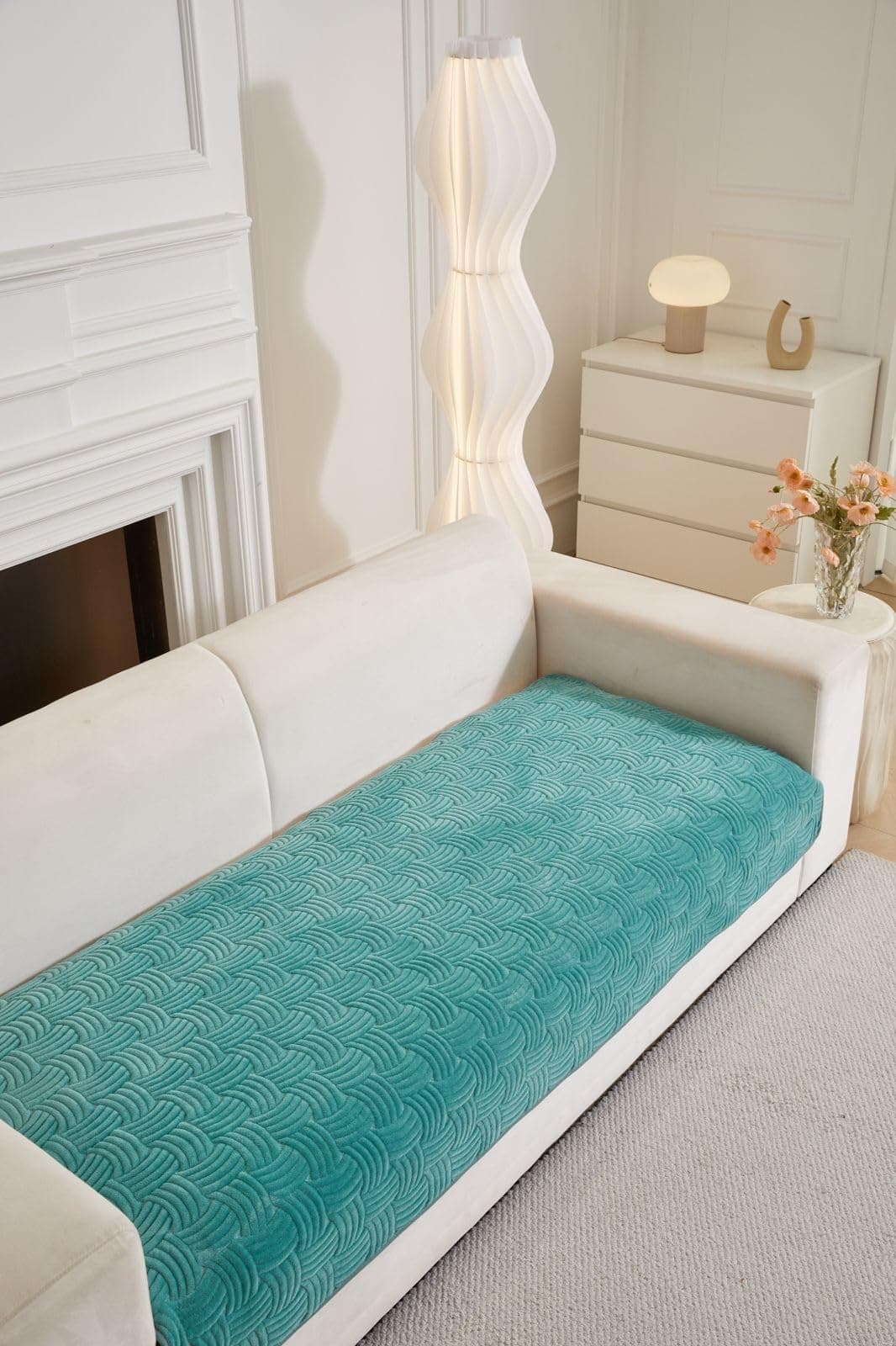 HOMETHREADS Innovative Premium Velvet Sofa Cover Mat with PVC Backing for Non-Slip Comfort (C_T.Green, 4 Seater | 70x210cm)