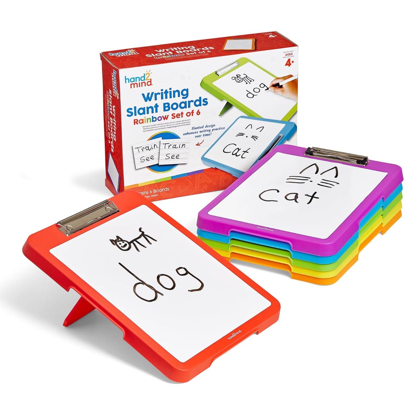 hand2mind Rainbow Writing Slant Boards Desktop Whiteboard Dry Erase Clipboard Reusable Handwriting Practice for Kids Learn to Write Letter Writing Teacher Supplies for Classroom Set of 6