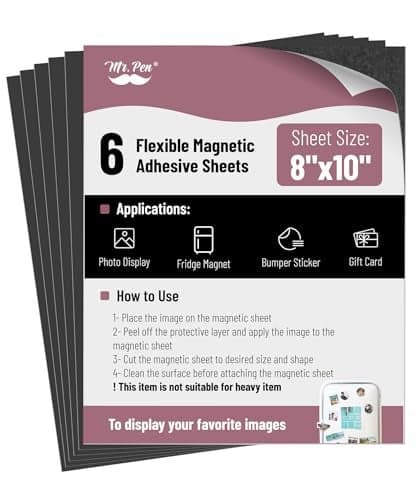 Mr. Pen- Adhesive Magnetic Sheets, 8" x 10", 6 Pack, Cuttable Magnets Flexible Magnet Sheets with Adhesive for Crafts Photos, Classroom Decorations, Easy Peel and Stickers for Planning