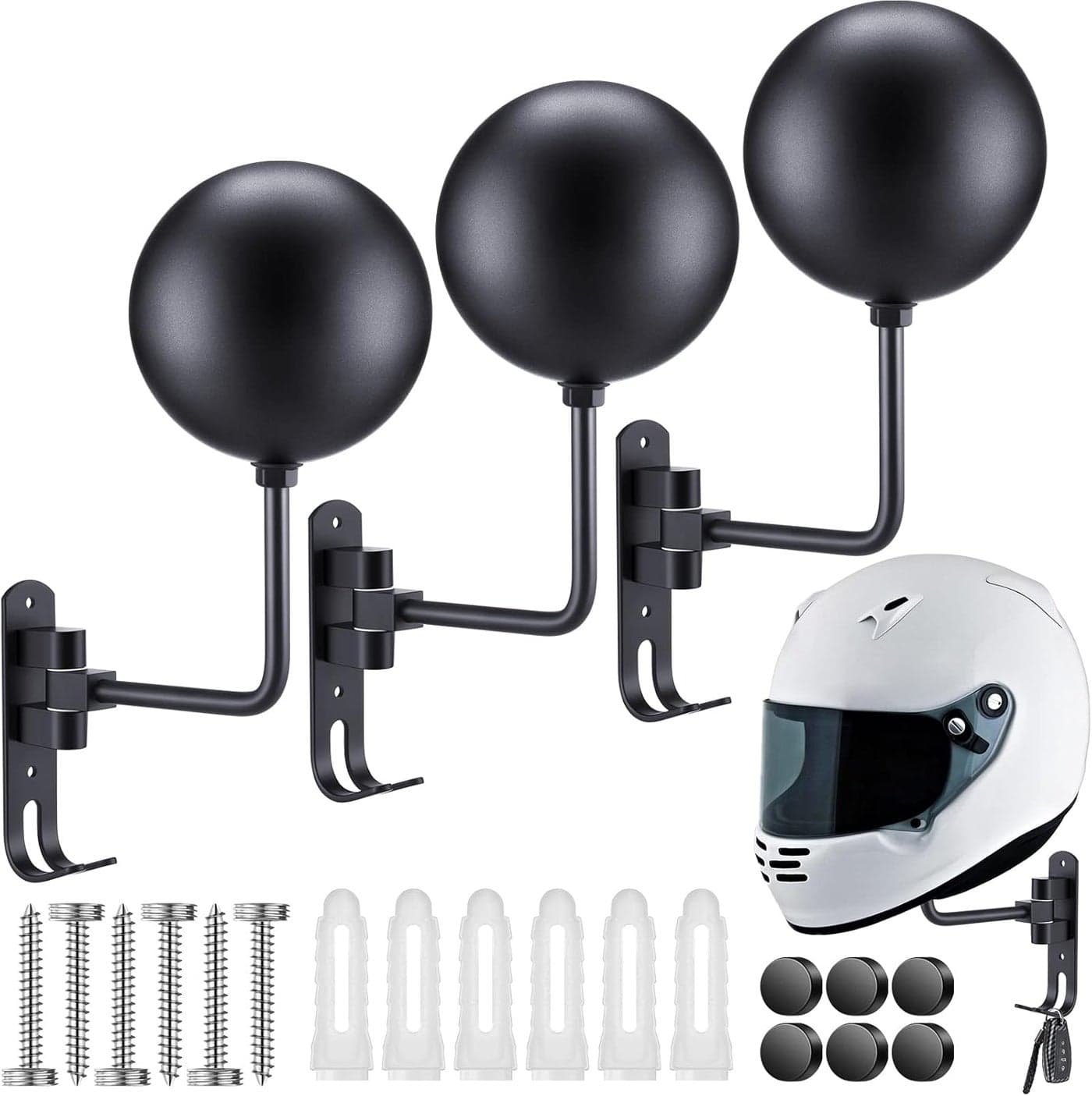 Shimeyao Motorcycle Helmet Racks Wall Mount with 2 Metal Hooks (3 Pack)