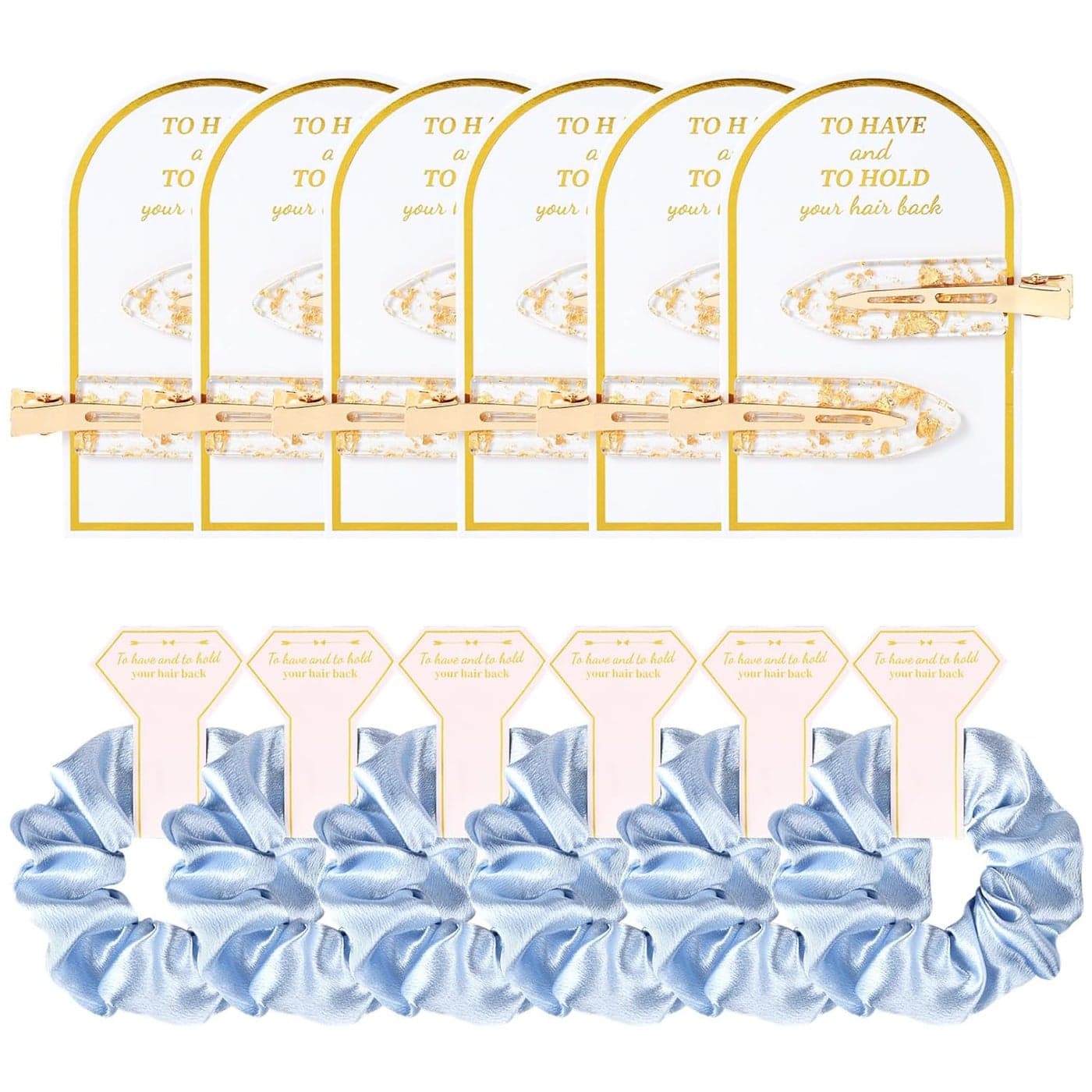 12 PCS Silk Satin Soft Blue Hair Accessories Bridesmaid Proposal Favors with Hair Clips Scrunchies and Bridal Shower Gifts for Women and Girls