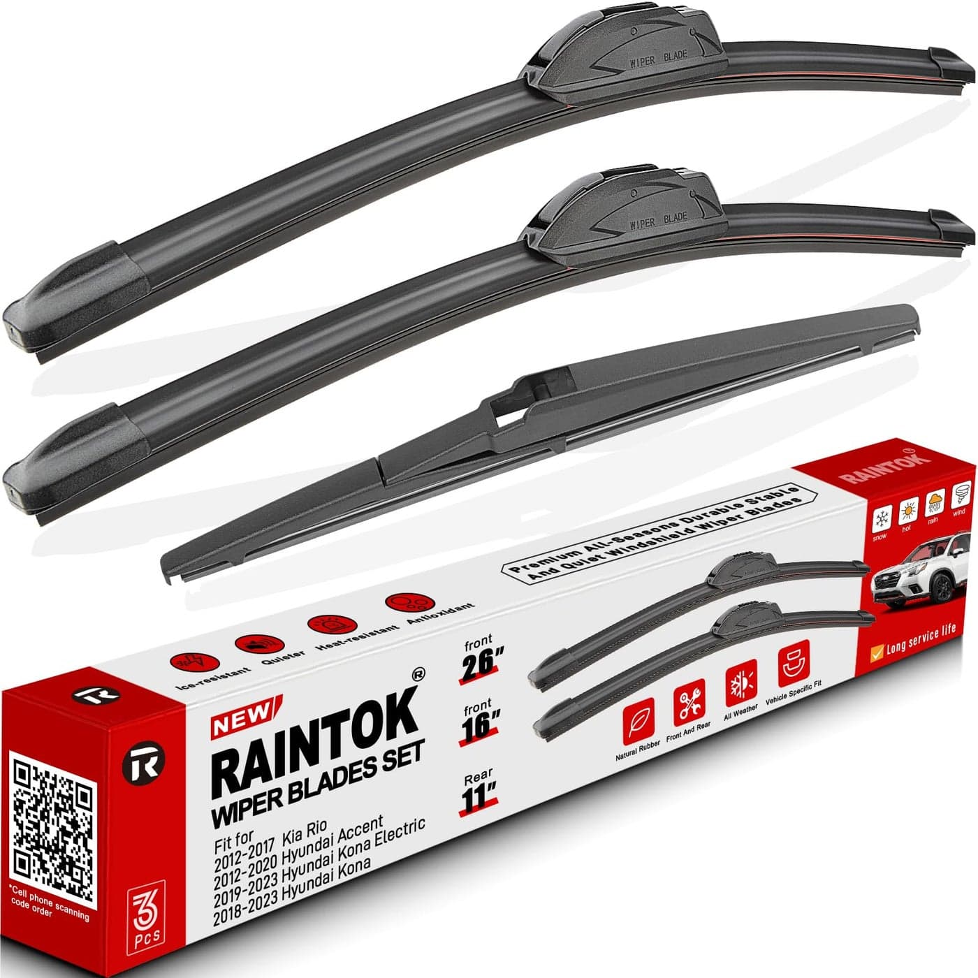 RAINTOK Windshield Wiper Blades Replacement for Kia Rio Hyundai Accent Kona Electric 2012 2013 2014 2015 20162020 Original Factory Quality Front Rear Wipers Blade Set for Car 26 16 11 Set of 3