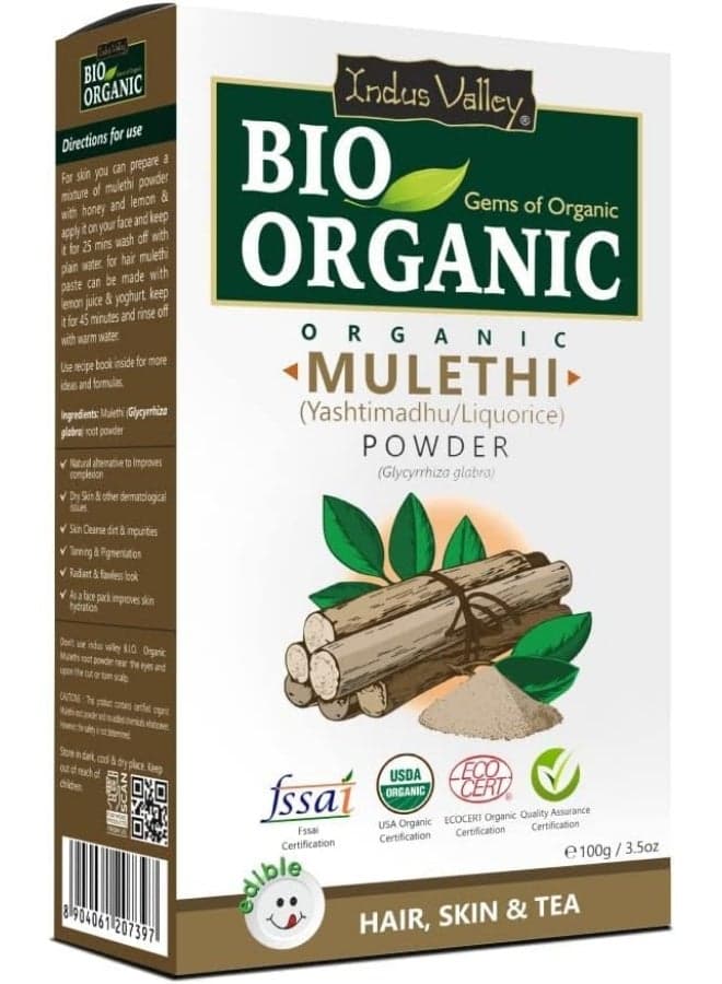 INDUS VALLEY Bio Organic 100% Natural Licorice Root Powder for Skin Whitening & for Hair