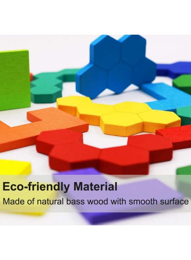2 Pack Wooden Russian Blocks Puzzle + Hexagon Puzzles for Kids & Adults, Wooden Block Puzzle Intelligence Brain Teasers Toy Logic Game STEM Educational Gift for Children