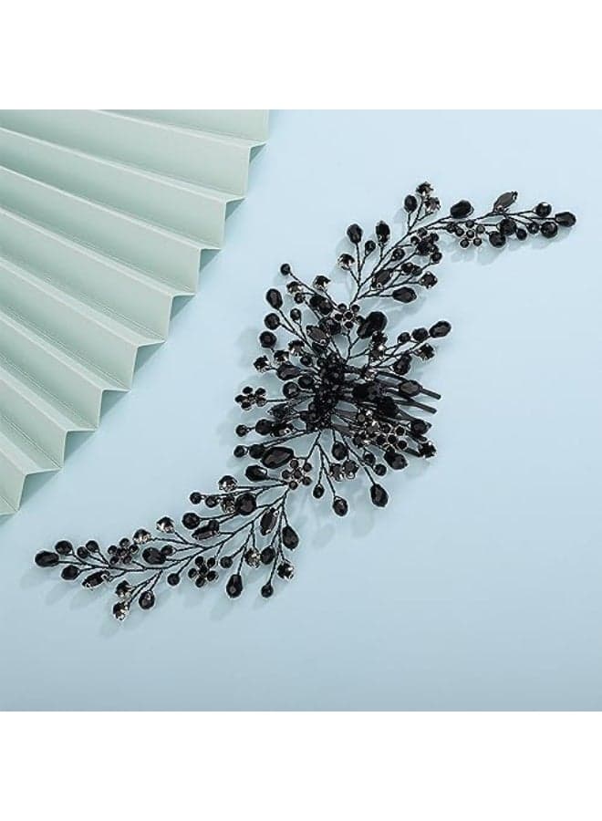 Kercisbeauty Black Beads Hair Comb for Wedding Brides Bridesmaid Crystal Black Hair Jewelry for Women Girls Halloween Costume