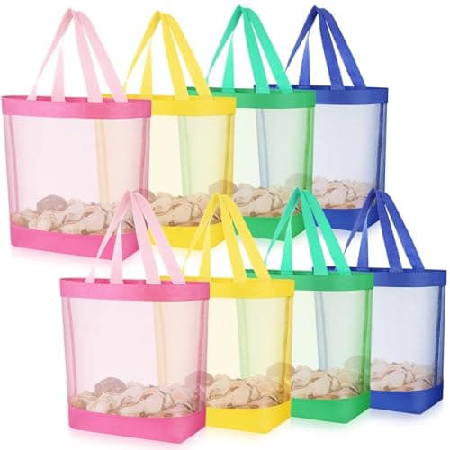 Amylove 8 Pcs 11 x 12.9 Inche Mesh Beach Tote Bags Mini Pool Beach Bags Reusable Colorful Polyester for Travel Party Swim Toys