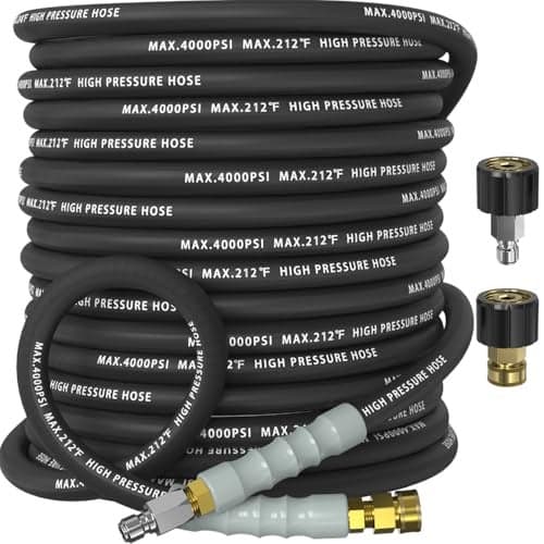 NAVOHEVEN Pressure Washer Hose 50FT 4000 PSI, Kink Resistant Steel Braided Layer & NonMarking Rubber for Hot/Cold Water, High Power Washer Hose With 3/8 Inch Quick Connect & M22 Fitting, Black