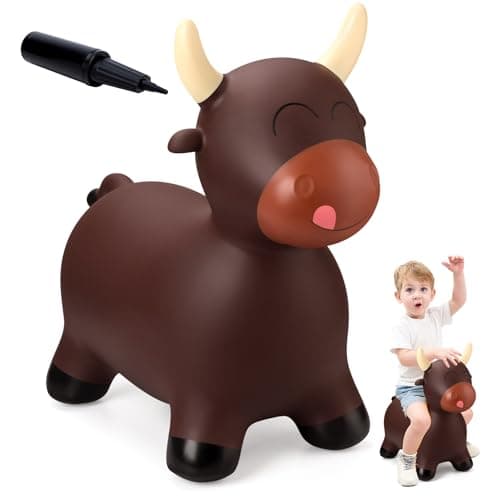 EVERICH TOY Bouncy Bull Hopping Toys Brown Bouncy Horse Animal Hopper RideOn Inflatable Bull Riding Toys for Boys Girls Birthday Gift for 18 Months 2 3 4 5 6 Years Old Toddler
