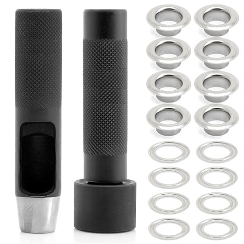 CRAFTMEMORE 3/4" Grommet Tool Kit Eyelet Setting Tool Grommet Setter Hole Punch Cutter & Pack of 10 Grommets