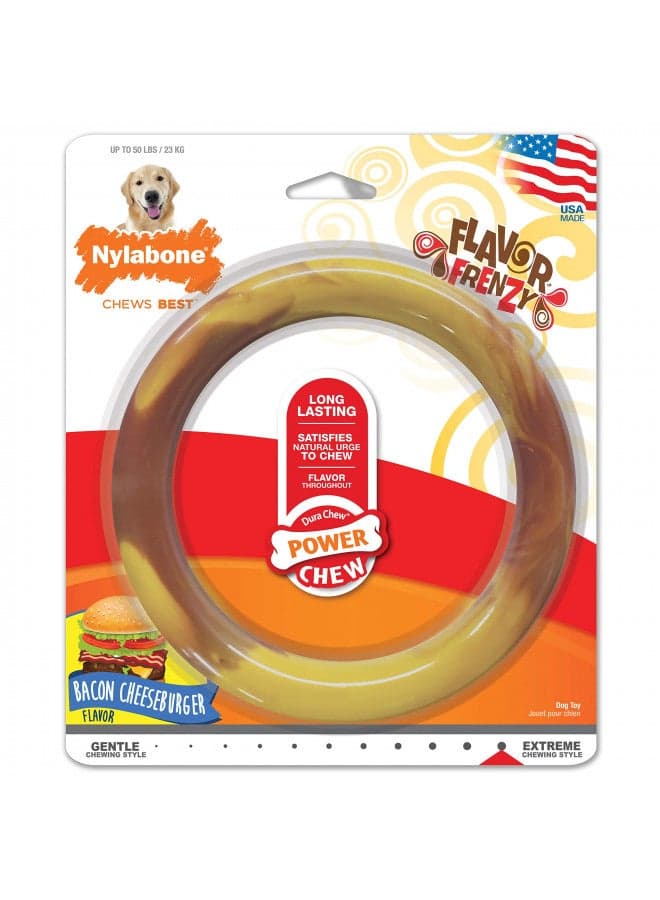 Nylabone Power Chew Flavor Frenzy Ring Chew Toy for Dogs, Indestructible Chew Toys for Aggressive Chewers, Bacon Cheeseburger Flavor, Large/Giant - Up to 50 lbs. (1 Count)