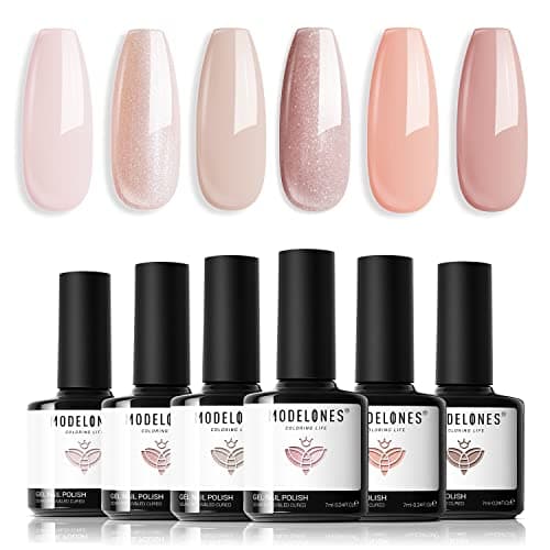 modelones Gel Nail Polish Set 6 Colors Neutral Nude Gel Polish Skin Tone Cashmere Pink Glitter Nail Polish Bubble Bath Collection Starter Kit Soak Off All Season Soapnails Manicure DIY Salon Gift
