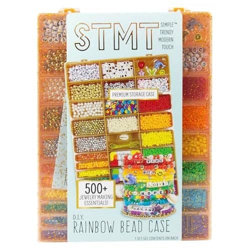 STMT DIY Rainbow Bead Case Includes Over 500 Jewelry Making Supplies Including Cute Beads for Jewelry Making Bracelet Charms Storage Case Friendship Bracelet Kit Teen Girl Gifts