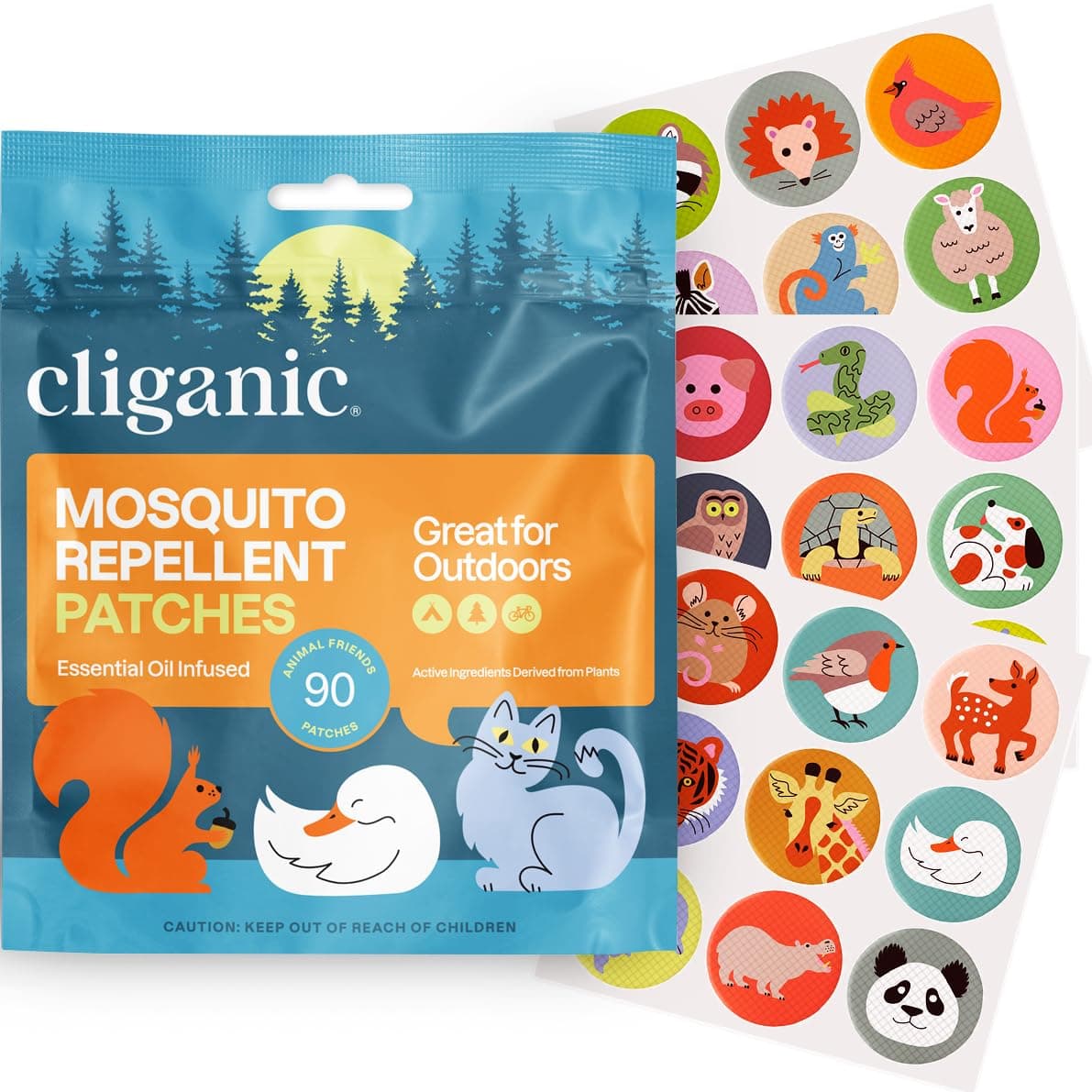 Cliganic Mosquito Repellent Stickers 90 Pack Animal Patches for Kids Natural DEETFree Essential Oil Infused