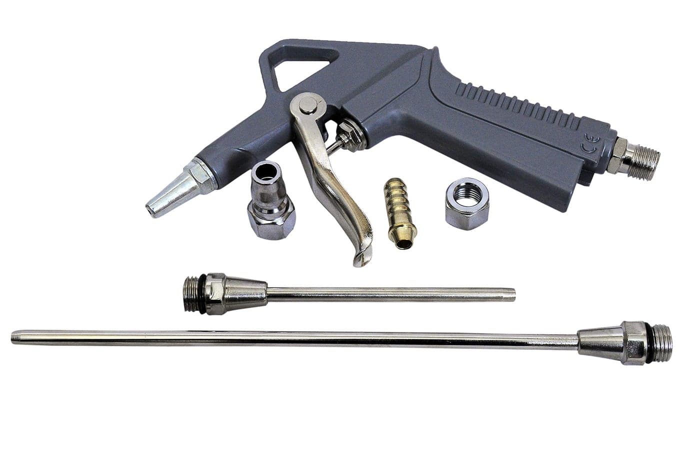 Jon Bhandari Tools Metal Air Dust Blow Gun Set – 5-Piece Kit with 2 Nozzles (Long & Short), Connector & Thumb Trigger – High Pressure Air Blower for Dust, Debris & Moisture – Grey & Silver