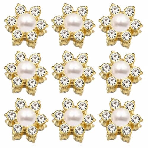 100 Pcs 13mm Flower Crystal Pearls Rhinestones Flatback Rhinestones Glass Gems Pearls for Crafting Gold Base Decorations for DIY Crafts Jewelry Making Clothing Accessories12 Flower Pearl