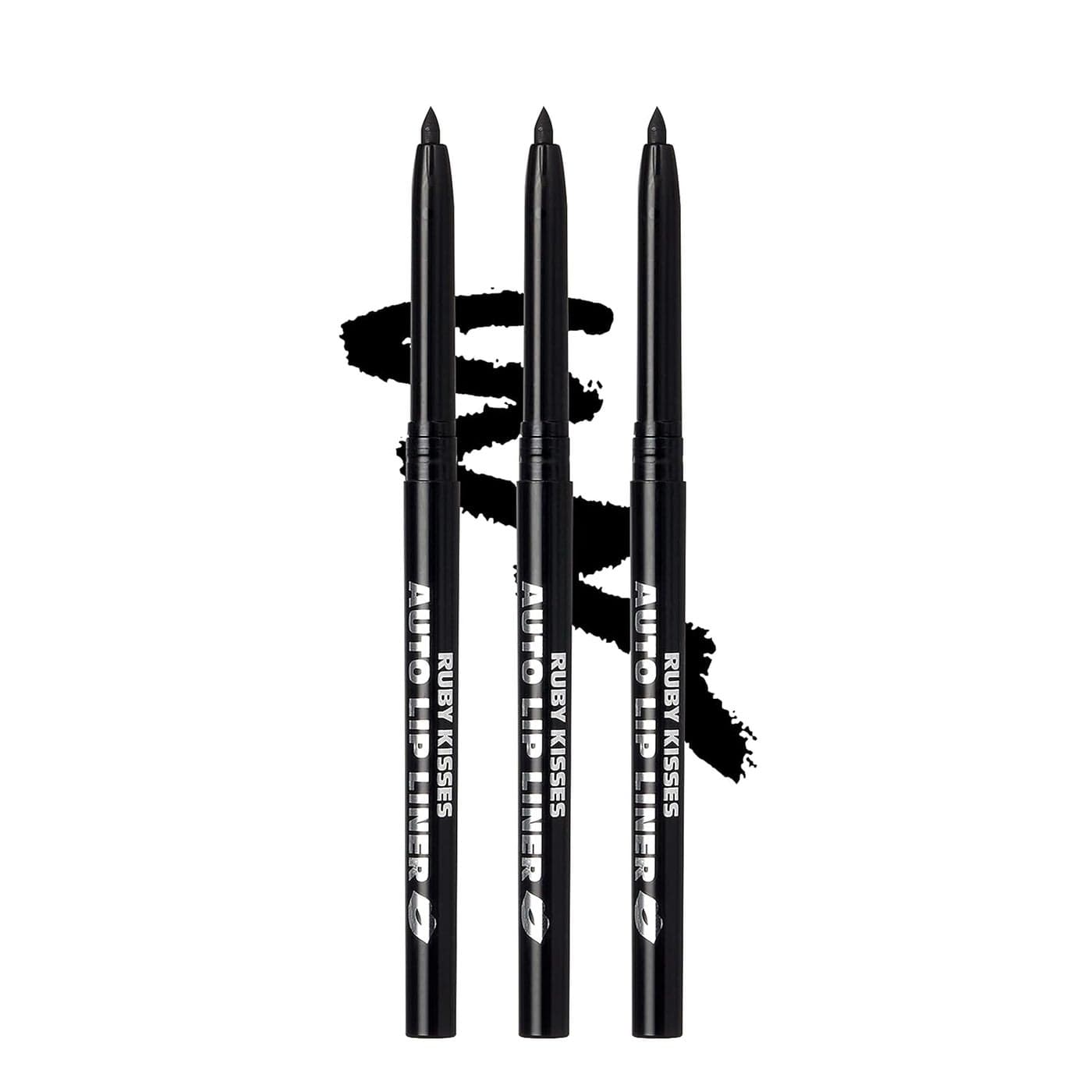 Ruby Kisses Auto Lip Liner Pencil Long Lasting NonFading Smooth Application NonFeathering with Rich Color No Sharpener Needed Ideal for Full Lips Look Black 3 PACK