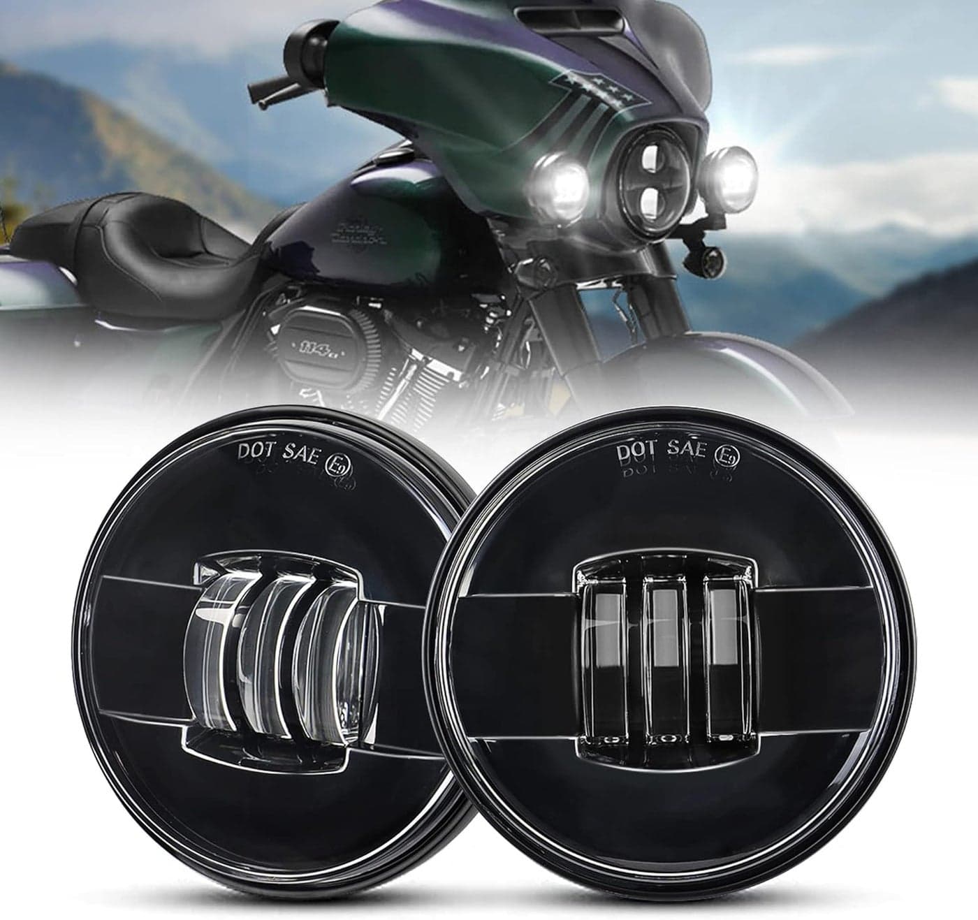 Akmties H-D Fatboy 4.5 Inch LED Fog Light - Black Motorcycle Auxiliary Projector Driving Lamp