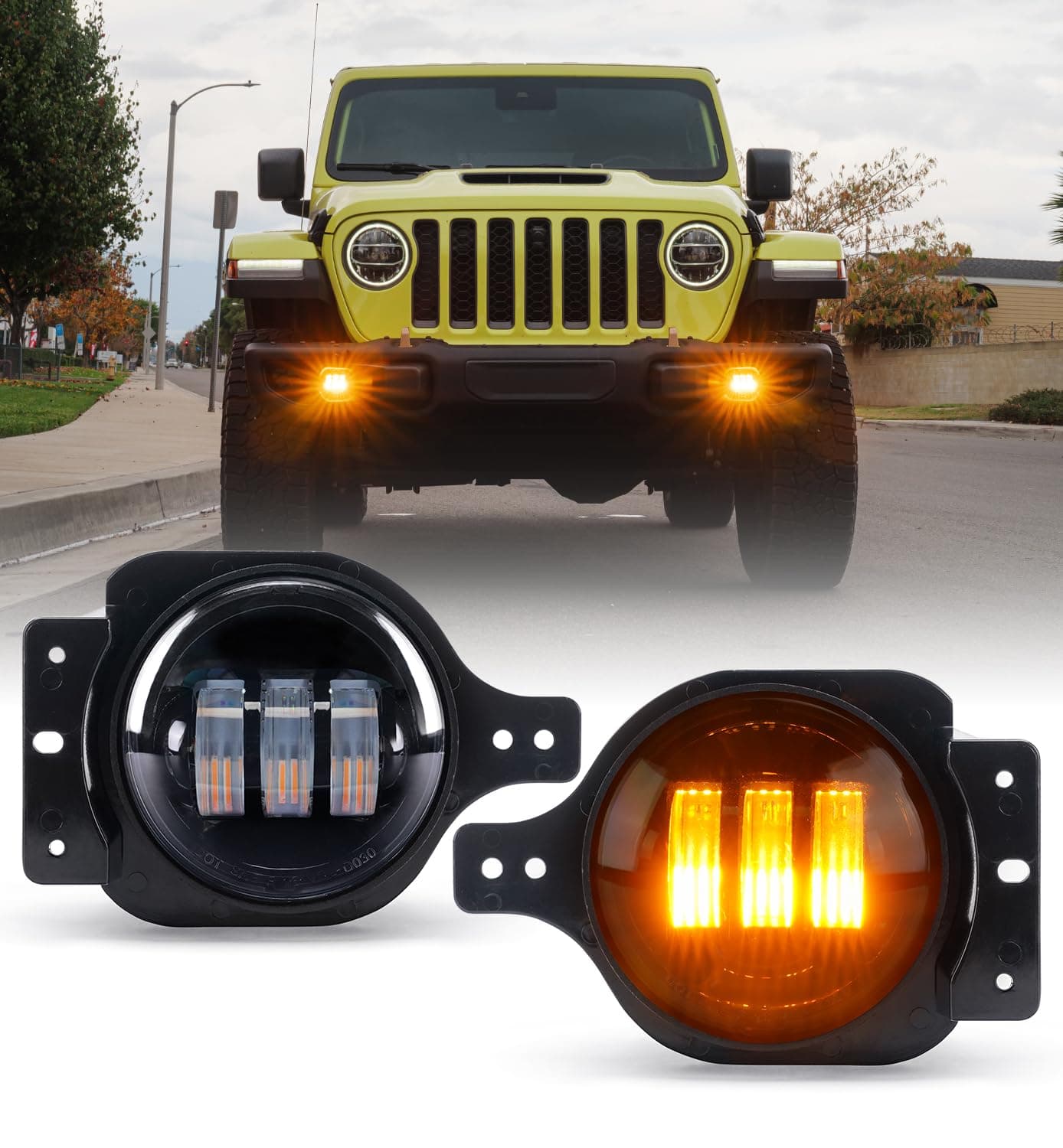 Xprite 300 Bright Fog Lights Compatible with 20182025 Jeep Wrangler JL JLU 2020 Gladiator JT 60W LED FogLights Replacements 2 Pair Mounting Brackets Included DOT 6500K Plug N Play Amber