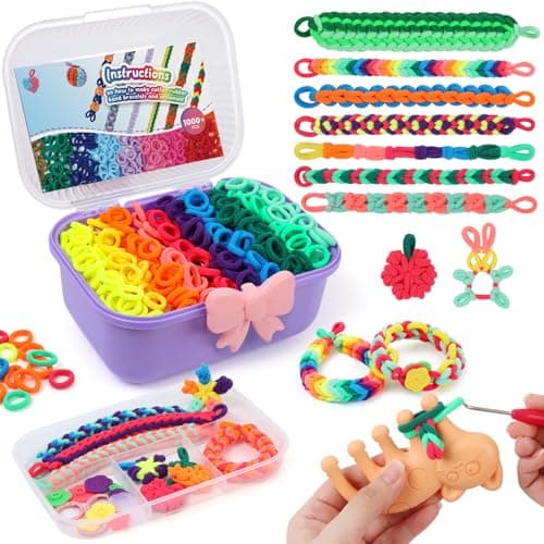 IQBOX Bracelet Making Kit Arts and Crafts for Girls Ages 812 Weaving Loom Bands DIY Toys Birthday Gifts for Kids 6 7 9 10 11 13 Year Old 1000 Elastic Cloth Rubber Band Fabric Loops