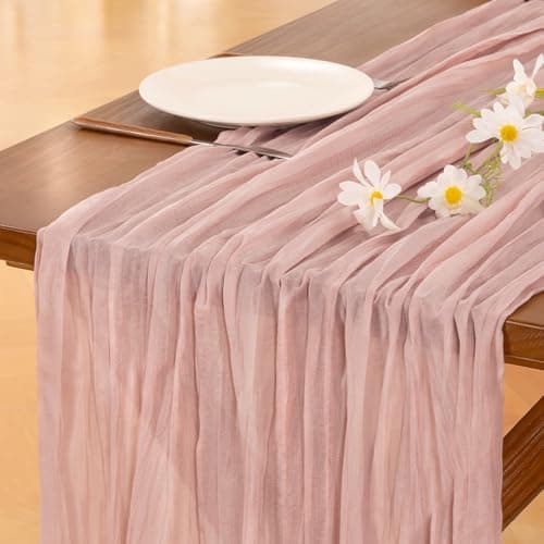 Socomi 3pcs Pink Cheesecloth Table Runner Fall Thanksgiving Boho Rustic Gauze Dusty Pink Farmhouse 120 inch 10FT Cheese Cloth Runner for Wedding Party Baby Shower Birthday Home Decor